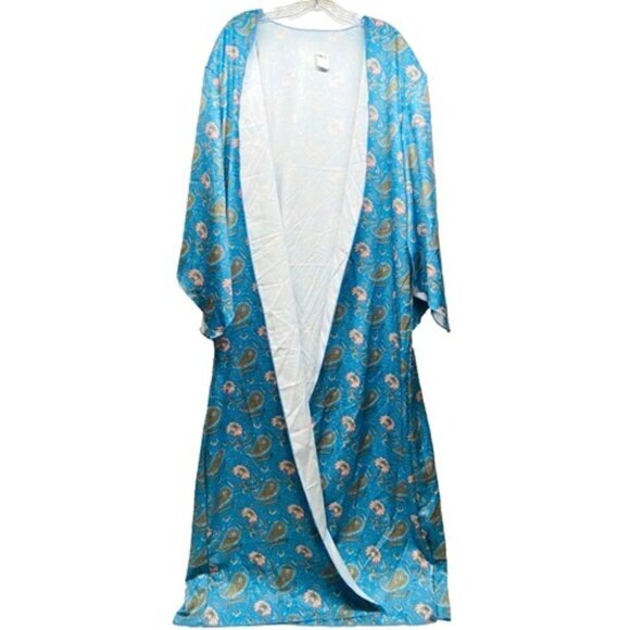 Women's Kimono Top Blue Paisley Open Front Bohemian Western Small Duster NWT - Picture 1 of 12
